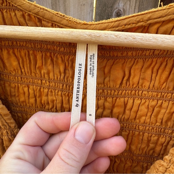 Anthropologie The Peregrine Midi Dress Mustard Yellow Smocked Boho Sz S - Picture 2 of 5